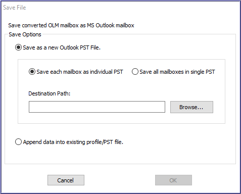 保存转换后的olm邮箱为Outlook PST