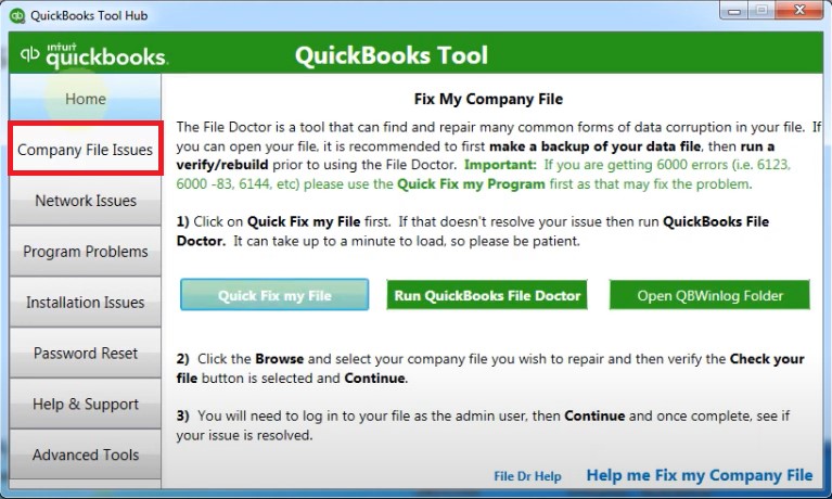 select Quick Fix my File