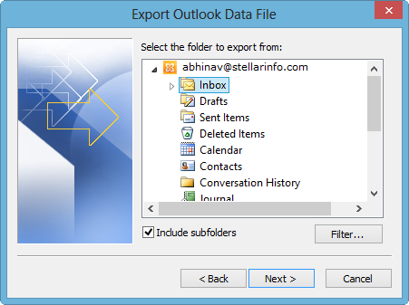 Exportación de archivos de datos de Outlook