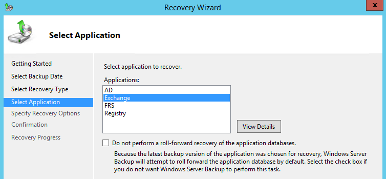 应用程序感知从Windows Server备份恢复