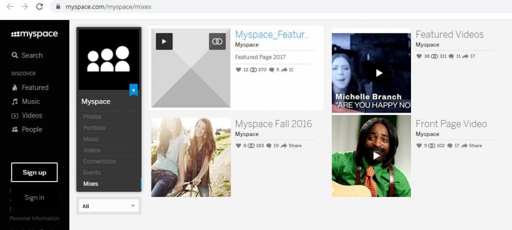 图:MySpace页面上的混合选项
