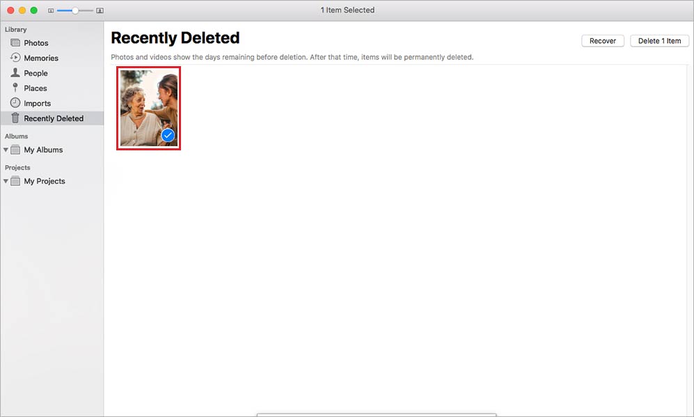 在Mac的照片应用程序中选择最近删除的照片
