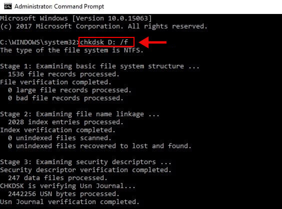 chkdsk-command-to-repair-logical-error-in-disk-file