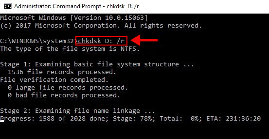 chkdsk-command-to-repair-physical-error-in-disk-file