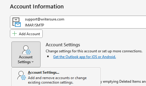 Click on File > Account Settings > Account Settings.