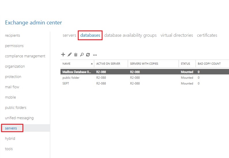 Exchange admin center server settings