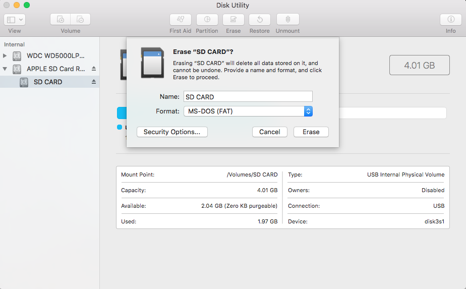 Mac上SD卡的替换选项