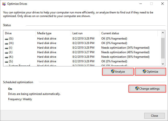 Choose the drive to Defragment