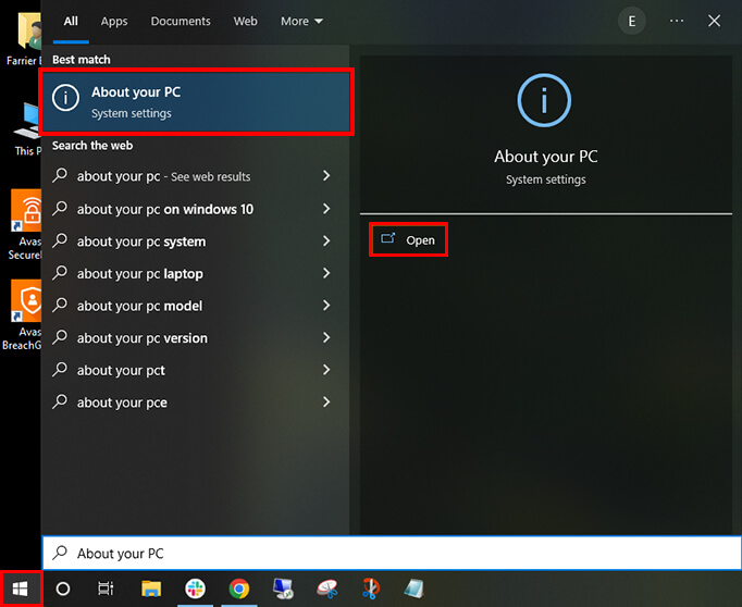 Open About Your PC to know about your system