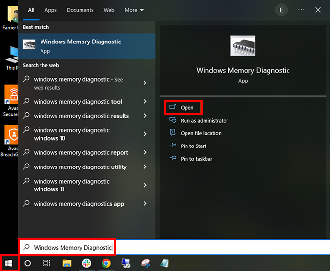 Open Windows Memory Diagnostic
