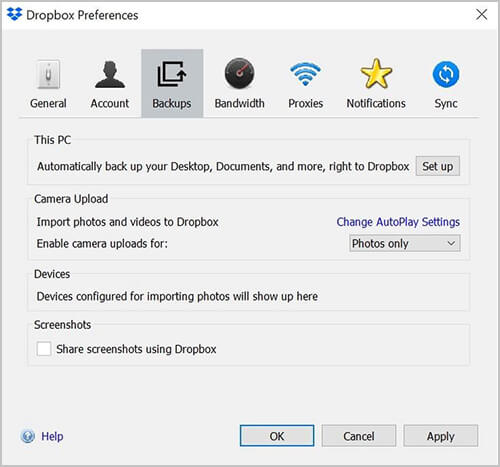 设置自动备份文件到dropbox