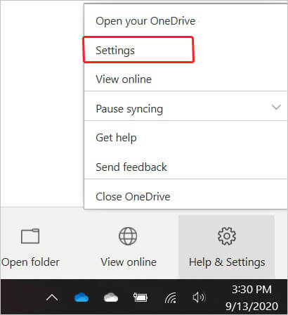 打开onedrive Settings