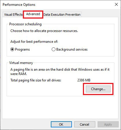 change virtual memory values