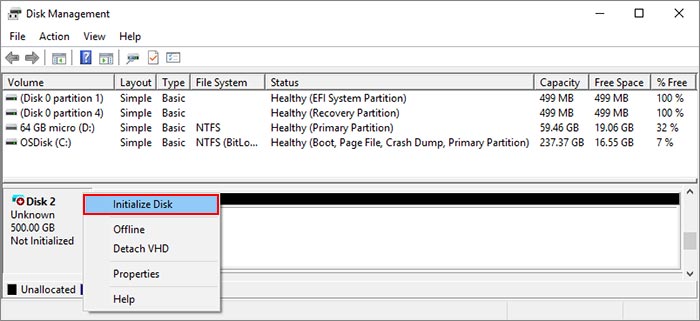 initialize the disk to fix the m.2 ssd not showing error