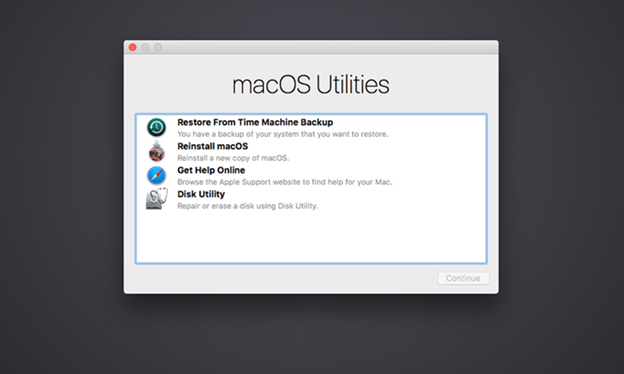 在macOS恢复模式下打开macOS实用程序窗口