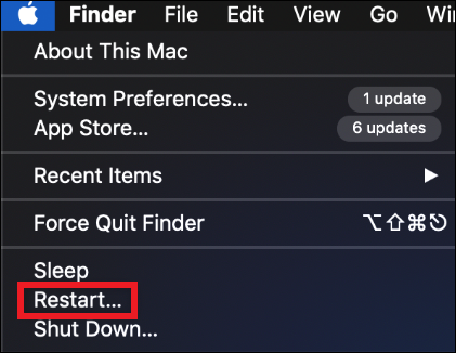 Restart Mac via Apple Menu