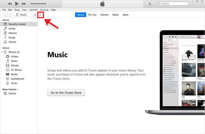 点击iTunes窗口的手机图标