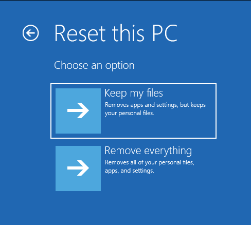 keep my files in reset this PC option