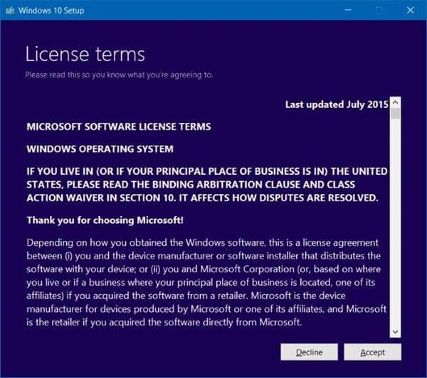 windows 10 terms and condition
