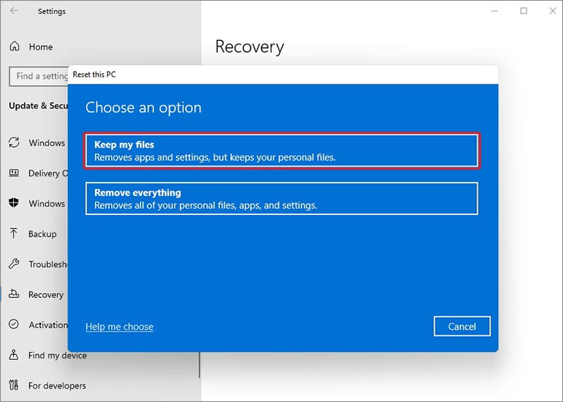 选择“在重启Windows 11时保留我的文件”
