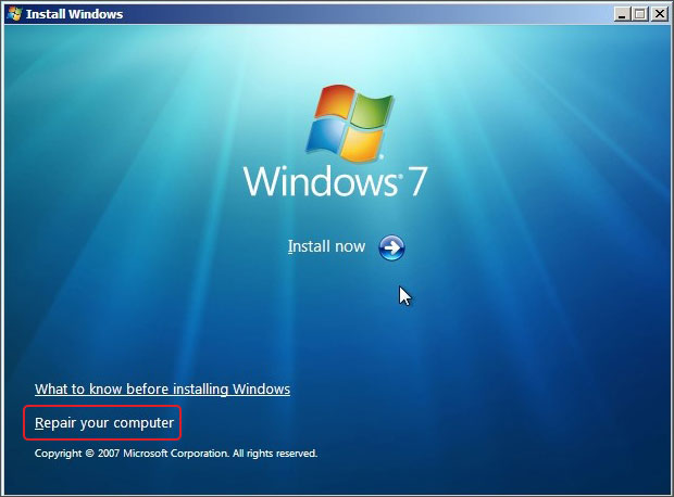 click on repair this computer to repair windows 7