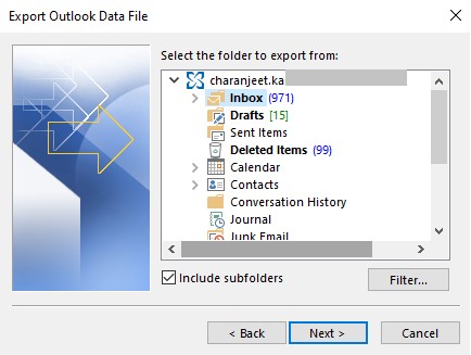 Outlook Profile or Email to Export