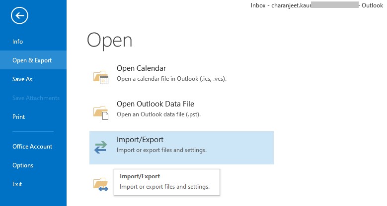 Import/Export Option in Outlook