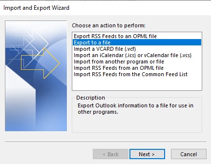 Export to a File Option in Outlook
