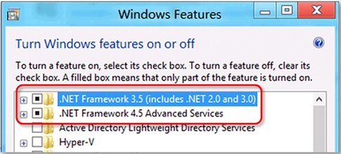 在Windows功能框中选择。net框架