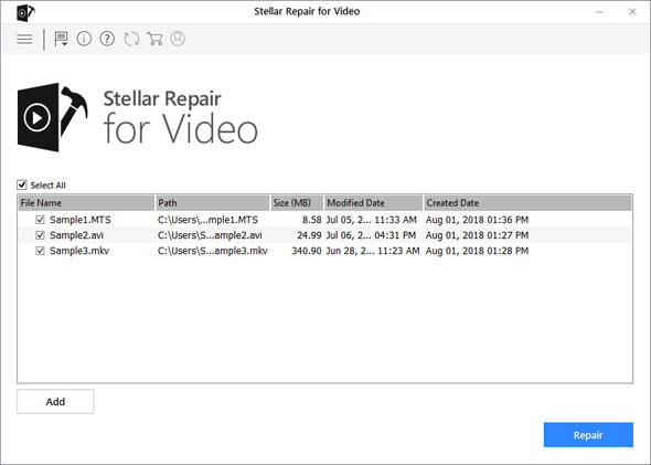 click Repair in Stellar Repair for Video