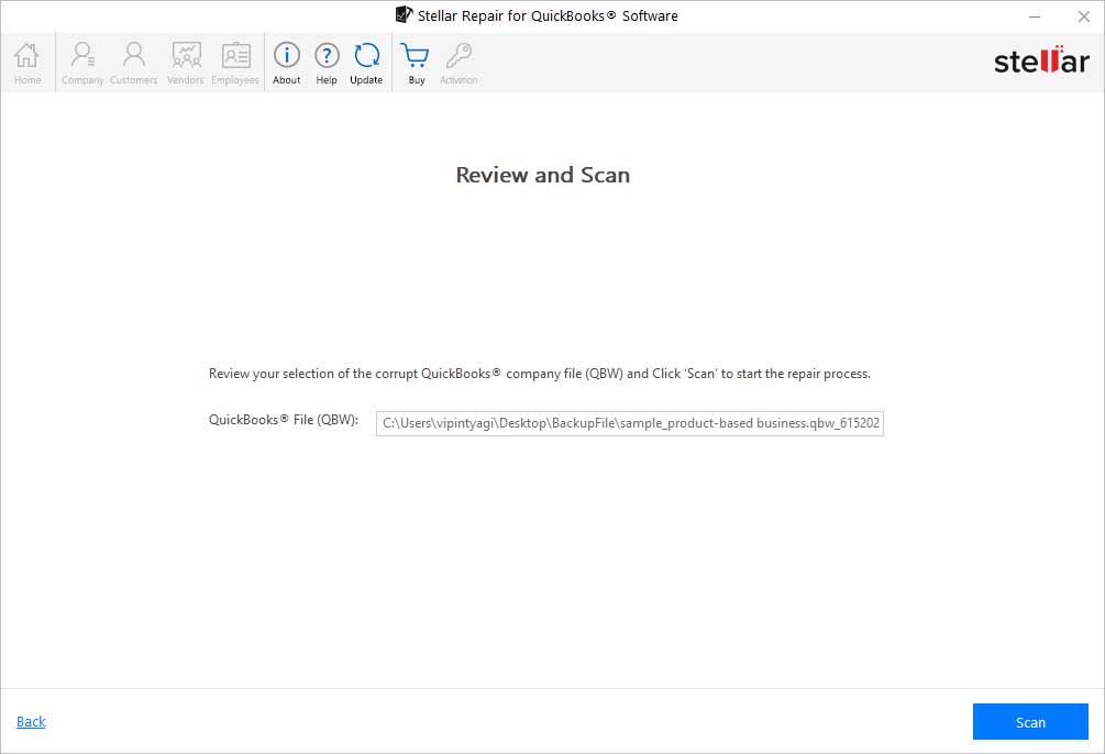 Review the QuickBooks® file(s) you have selected and scan them